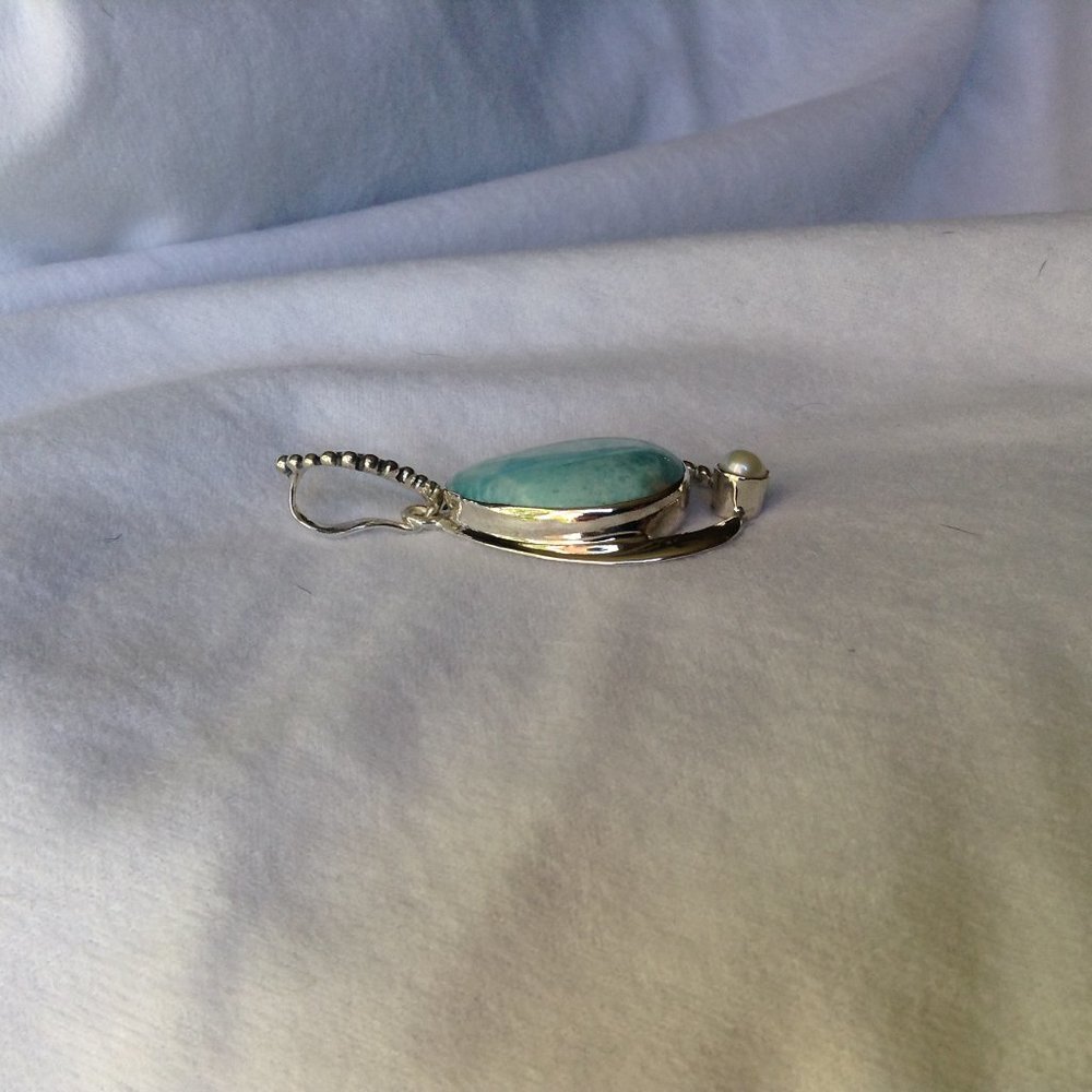 Sajen Larimar Pendant Pearl Accent Sterling Silver with Matching Earrings - Picture 10 of 16